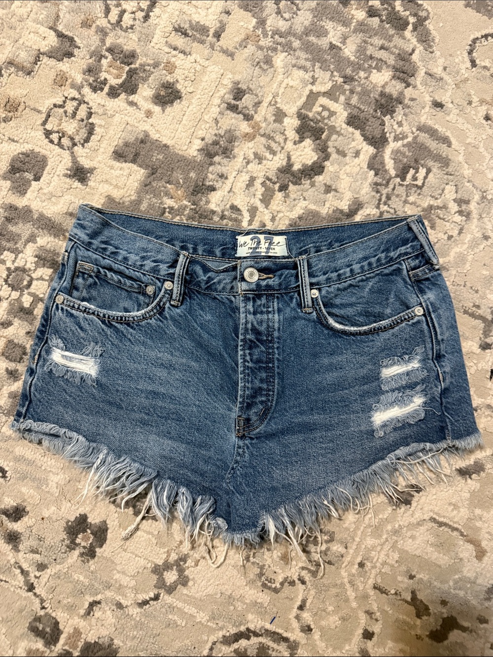 We The Free Distressed High-Rise Blue Denim Jean Shorts